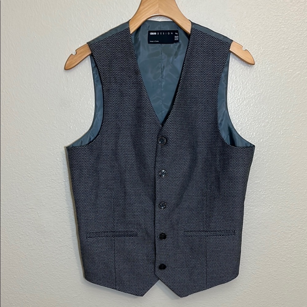 ASOS Design Grey Herringbone Office Evening Neutral Button Vest